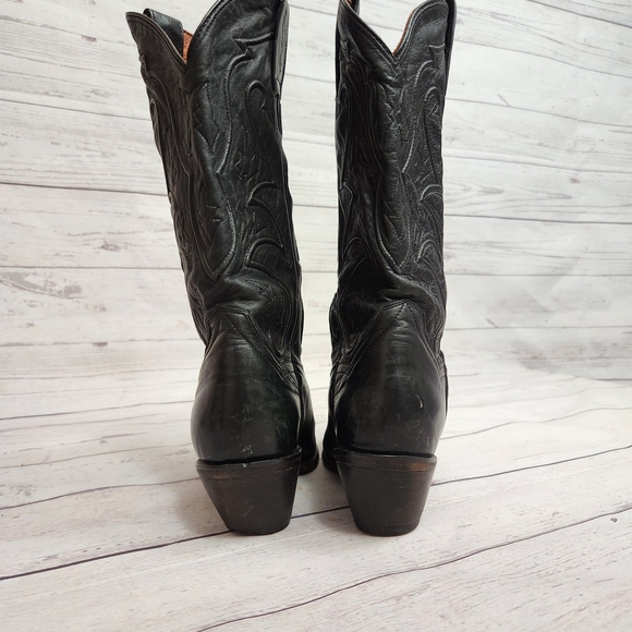 Dan Post Black Leather Western Heeled Cowboy Boots - Picture 3 of 8
